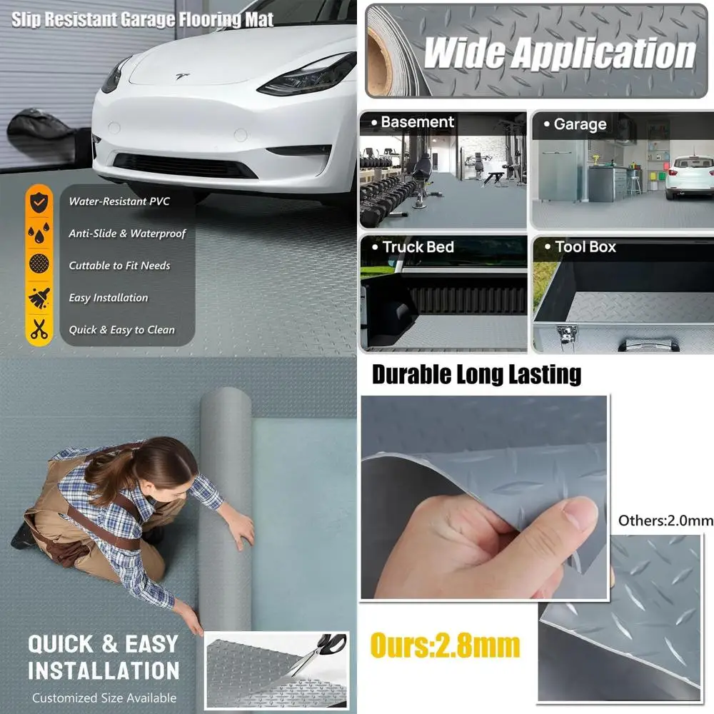 

Толстый ПВХ-коврик для пола гаража, сверхпрочный водонепроницаемый противоскользящий протектор для автомобилей, прицепов, внедорожников, подвалов, спортзалов (серый) - 1 фут x 43 дюйма