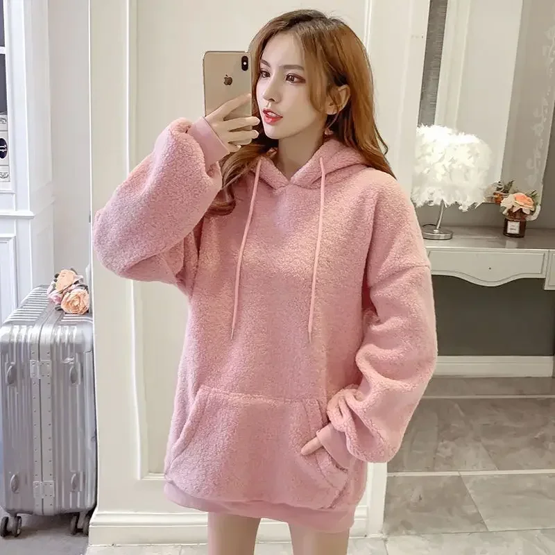 Bluzy damskie luźne 3 kolory z literami kieszeń kangurka Ulzzang studenci kobiety uniwersalne rekreacyjne proste unisex codzienne podstawowe ciepłe