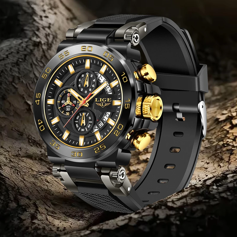 

2026 LIGE New Luxury Men's Sports Watch Fashion Business Big Dial Watch Men Waterproof Quartz Chronograph Wrist Watches for Men