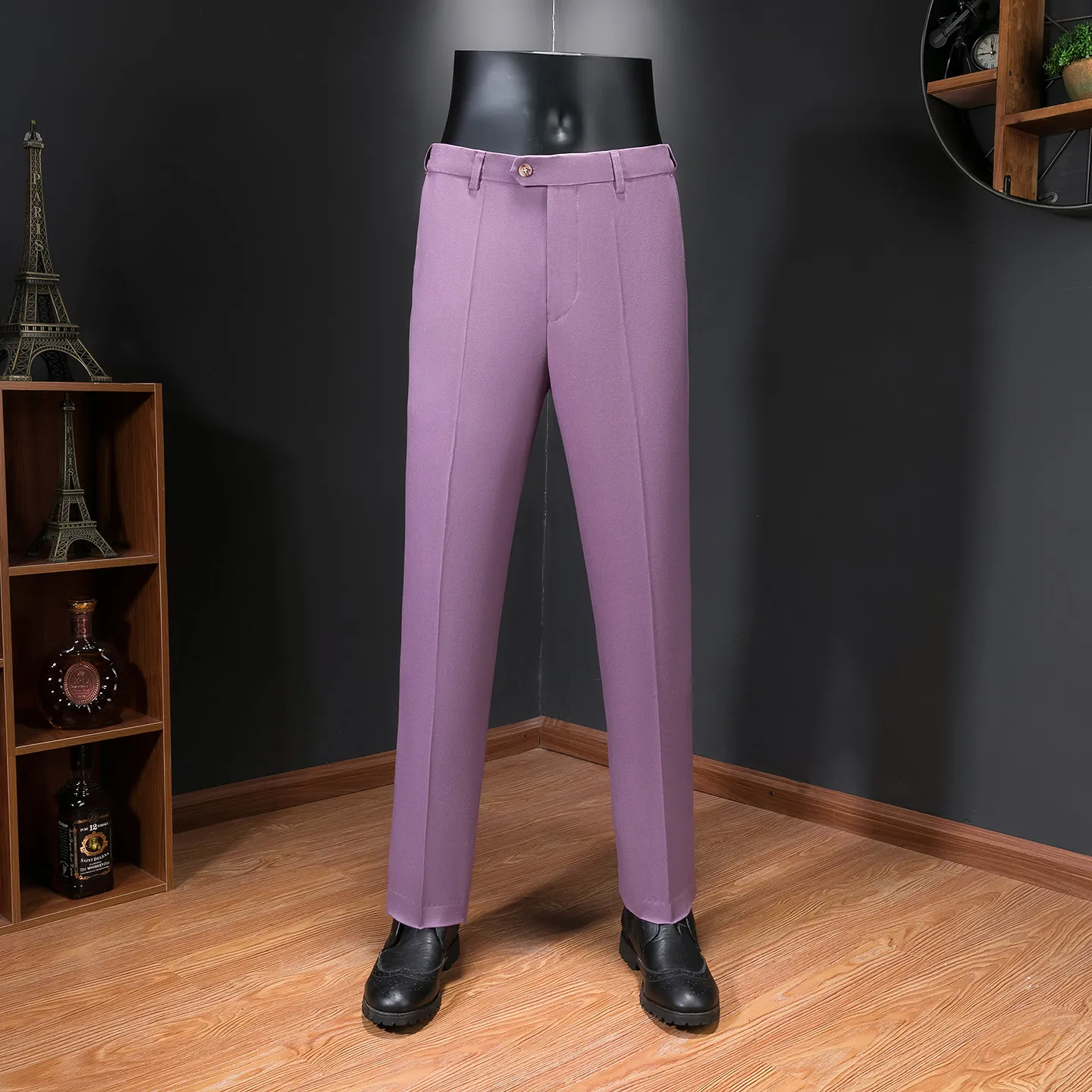 

2026 Spring Solid Color Straight Leg Suit Pants Men Elastic Waistband Business Casual Pants Office Social Trousers costume homme