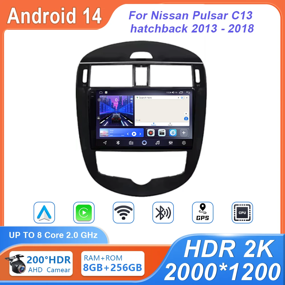 Andorid 14 Car Multimedia Radio Player Navigation For Nissan Pulsar C13 hatchback 2013 - 2018 Carplay NO 2Din DVD Touch Screen