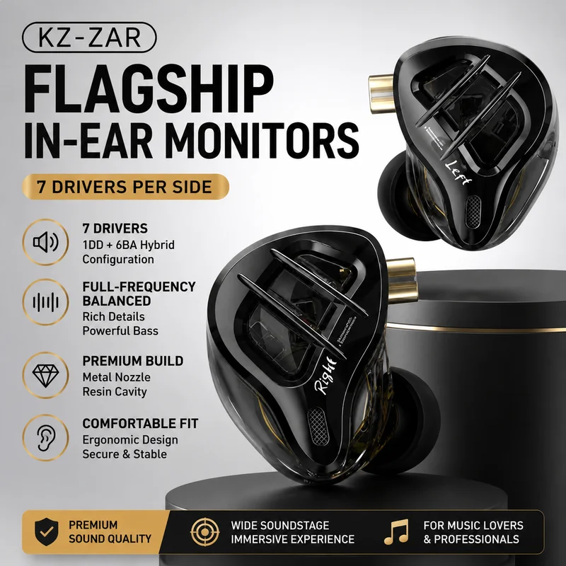KZ-ZAR Multi-Cell Coil Iron Earphone Moving Coil Moving Iron 1 Coil 7 Iron A Total Of 16 Units Hifi In-Ear Wired Headphones