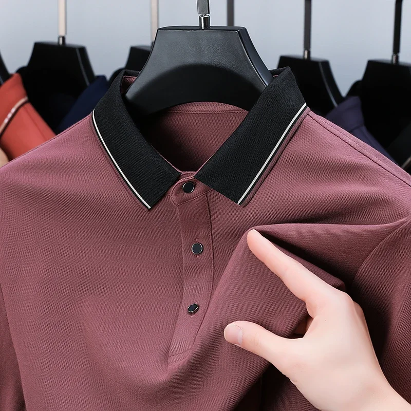 2024 Long Sleeve Autumn Winter Men's Polo Shirts High Quality Solid Color Business Casual Male T-shirts Fashion Man Tees 4XL