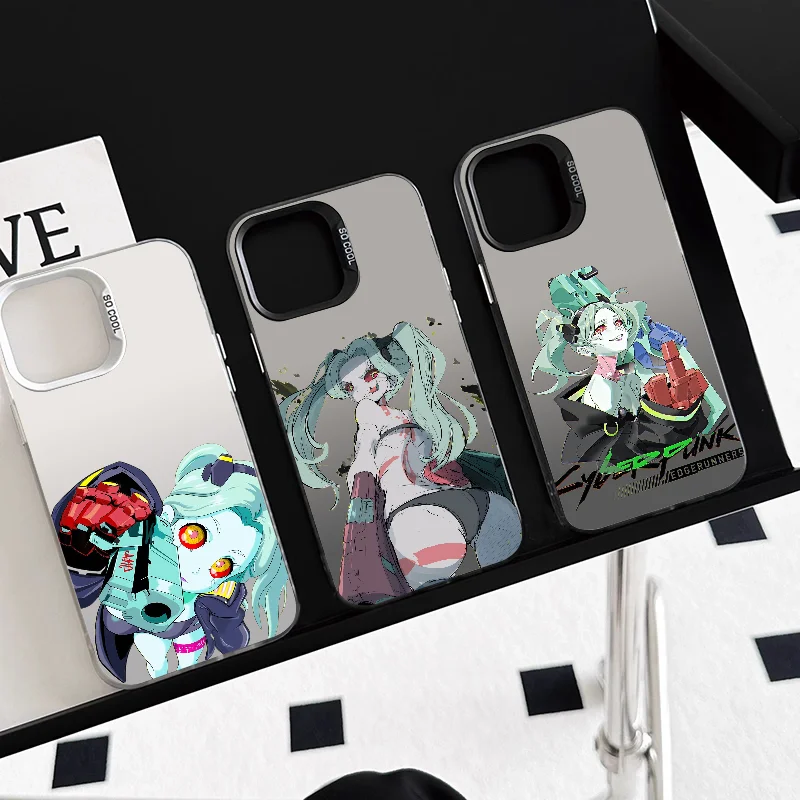 Anime Cyberpunk edgerunner Phone Case Phone Case IMD color silver shell For iPhone 16 15 14 13 12 11 Pro Max Plus