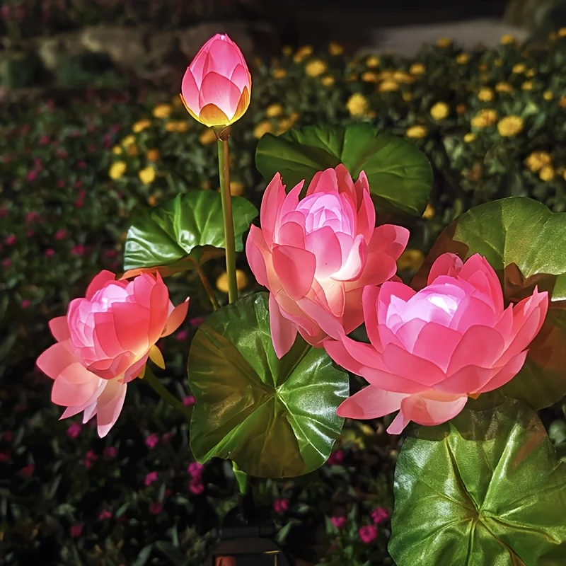 Solar Garden Decorative Flowers Lights Outdoor Waterproof Lotus Stake Light for Country Patio Yard Porch Step Pathway Solar Lamp