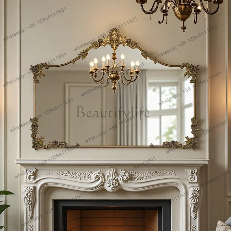 

French bathroom mirror carved wall hanging smart makeup mirror retro porch fireplace decorative mirror