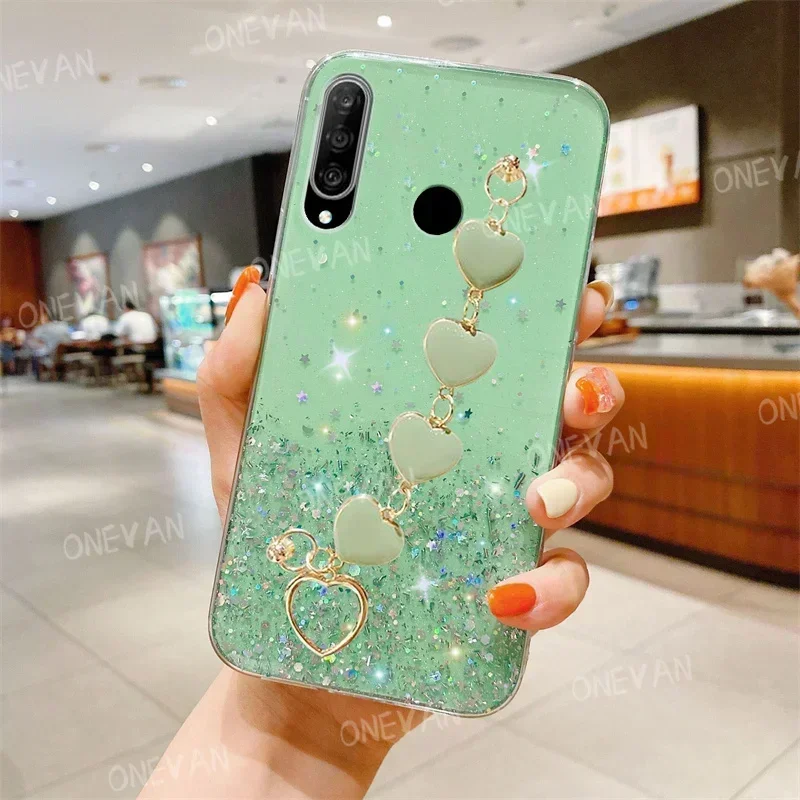 Luxus Glitter Armband Liebe Herz Armband Telefon Fall für Huawei P30 Lite P20 Mate 20x Y7 Y9 Y6P Y7P Y7a Y9a Y9s Stoßstange Abdeckung
