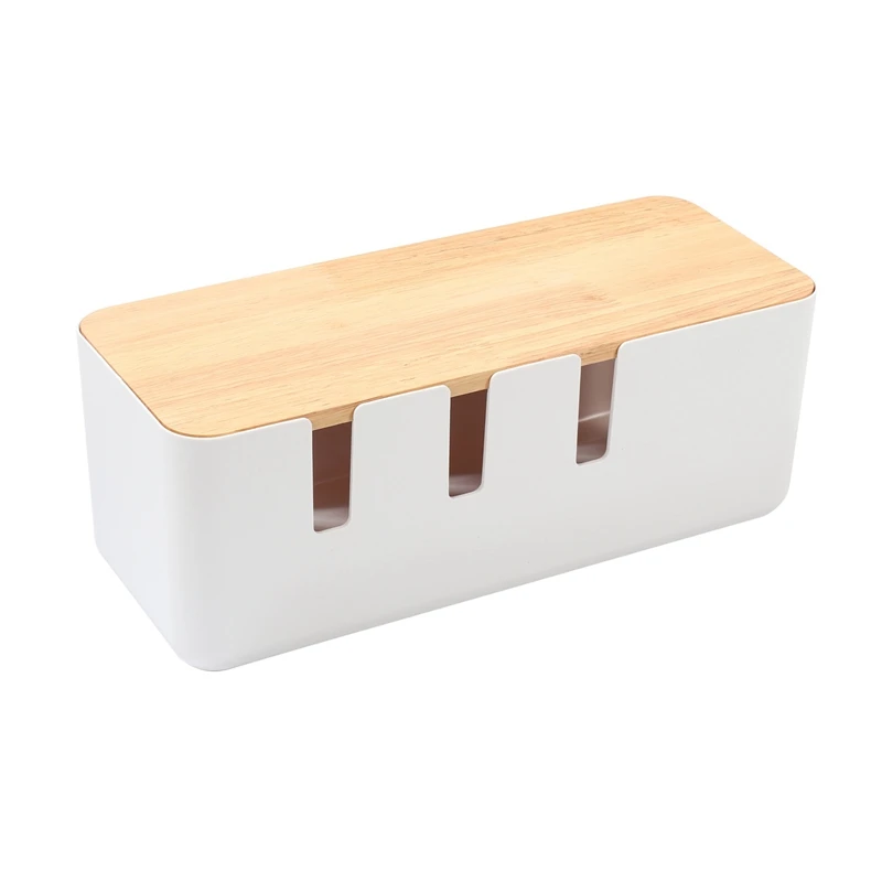 Cable Organizer Box Hard Plastic Desk Cable Management Box With Holder Wood Color Cover For Home Cable Winder Storage