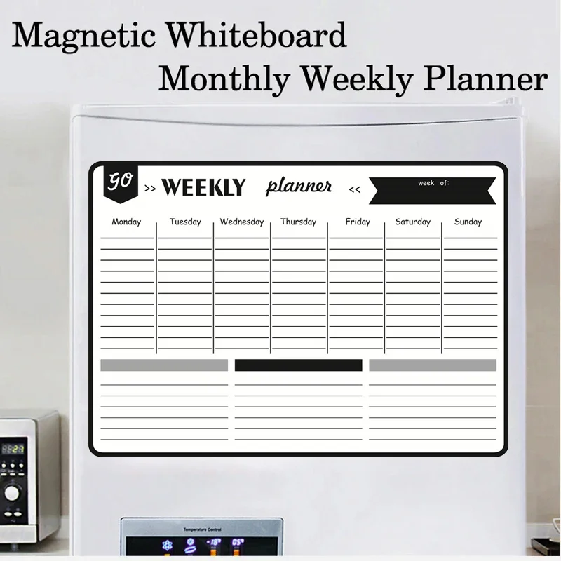 A3 Size Magnetic Dry Erase WhiteBoard Fridge Sticker Monthly Plan Weekly Planner Writing Board Calendar for Home School Office