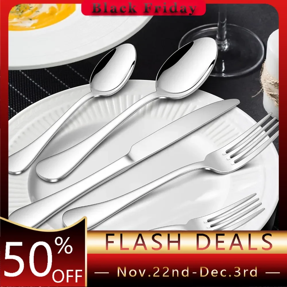 18/10 Stainless Steel Silverware Set Full Dishes 60-Piece Fancy Flatware Cutlery Set for 12 Pocketknife Mirror Polished Knife