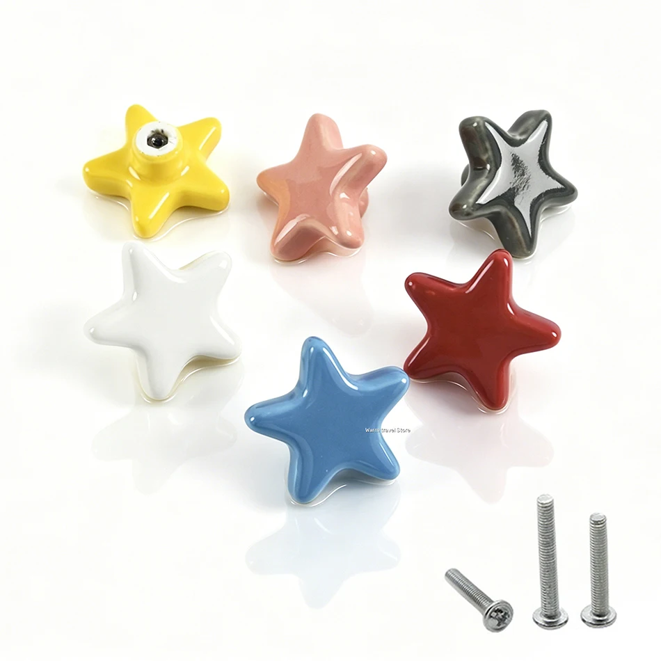 Blue Pentacle Ceramic Single Hole Cabinet Knobs Furniture Drawer Pull Handles Wardrobe Cupboard Door Hardware Knob