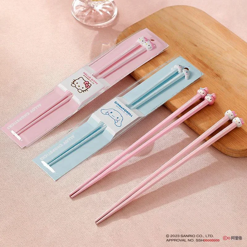 Sanrio Hello Kitty Cute Alloy Chopsticks Matte Texture Anti Slip High End Household Tableware Anti Mold Children's Products