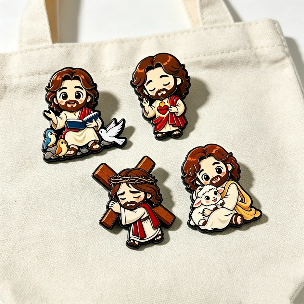 4Pcs Cartoon Enamel Pin Brooch Set, Cute Metal Badges, Holiday Gift for Bag Clothes, Christmas & Black Friday
