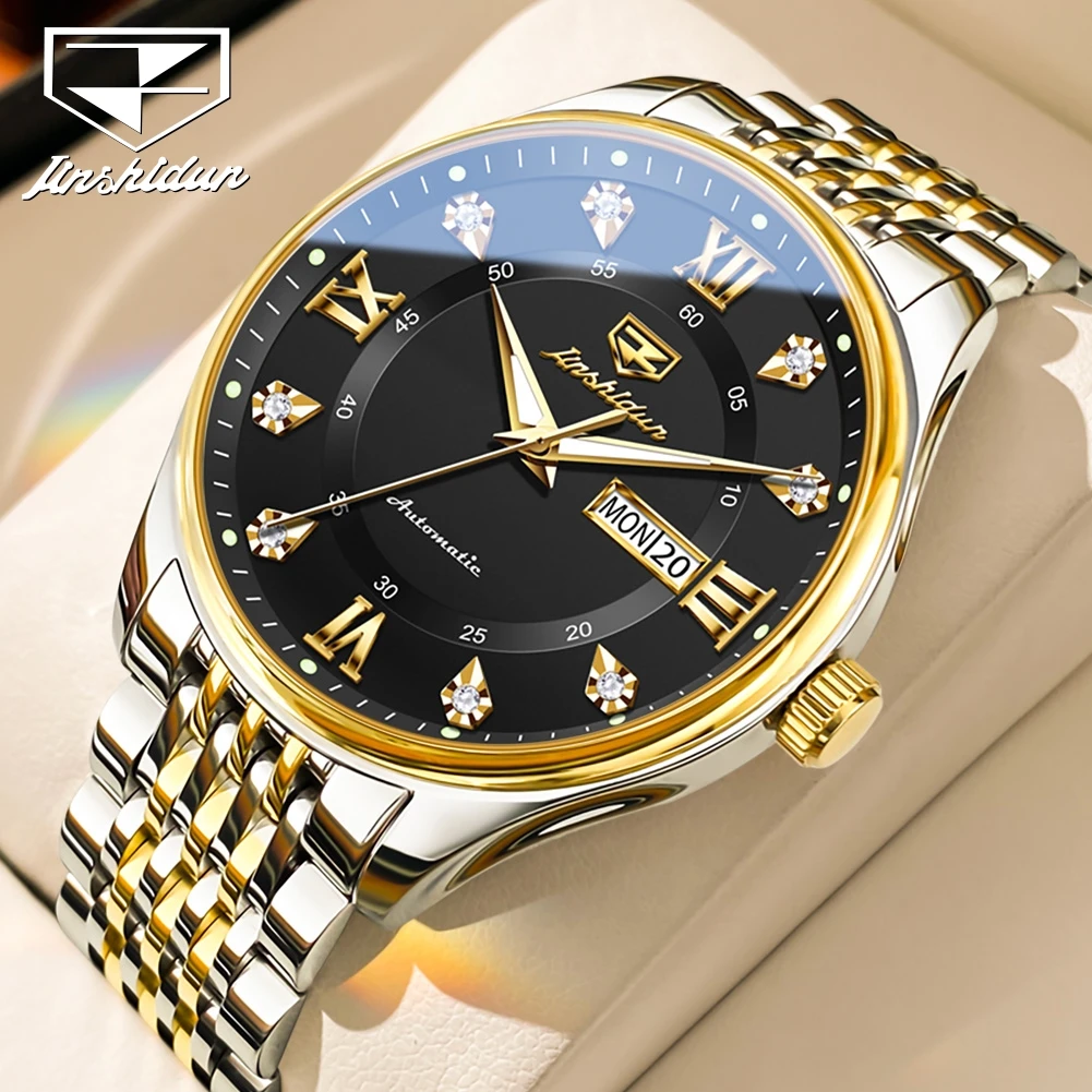 

JSDUN Top Brand Luxury Automatic Mechanical Watches for Men Original Stainless Steel Dual Calendar Fashion Business Man Watch
