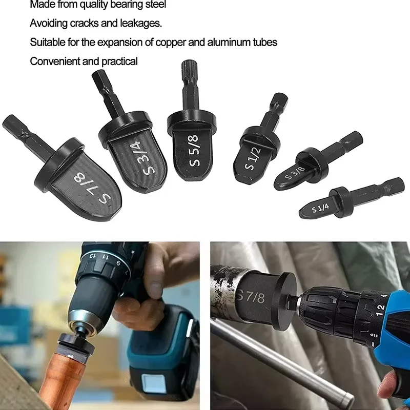 5/6/11PCS Tube Pipe Expander Hexagonal Handle Metal Copper Pipe Takeover Tool Air Conditioner Repair Electric Drill Flaring Tool