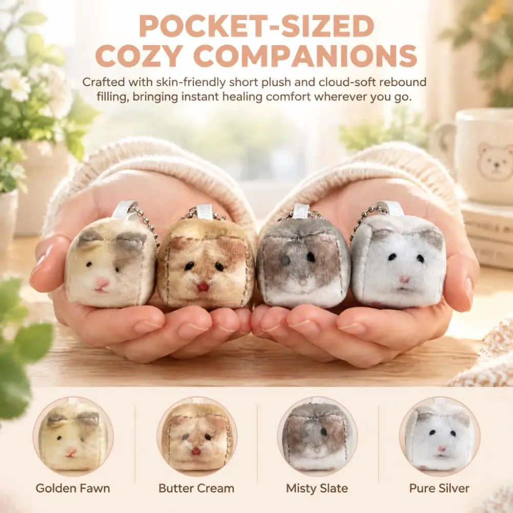 Bag Decor Hamster Plush Keychain Stuffed Animal Hanging Ornament Mini Square Keyring Cube Simulation Hamster Pendant Backpack
