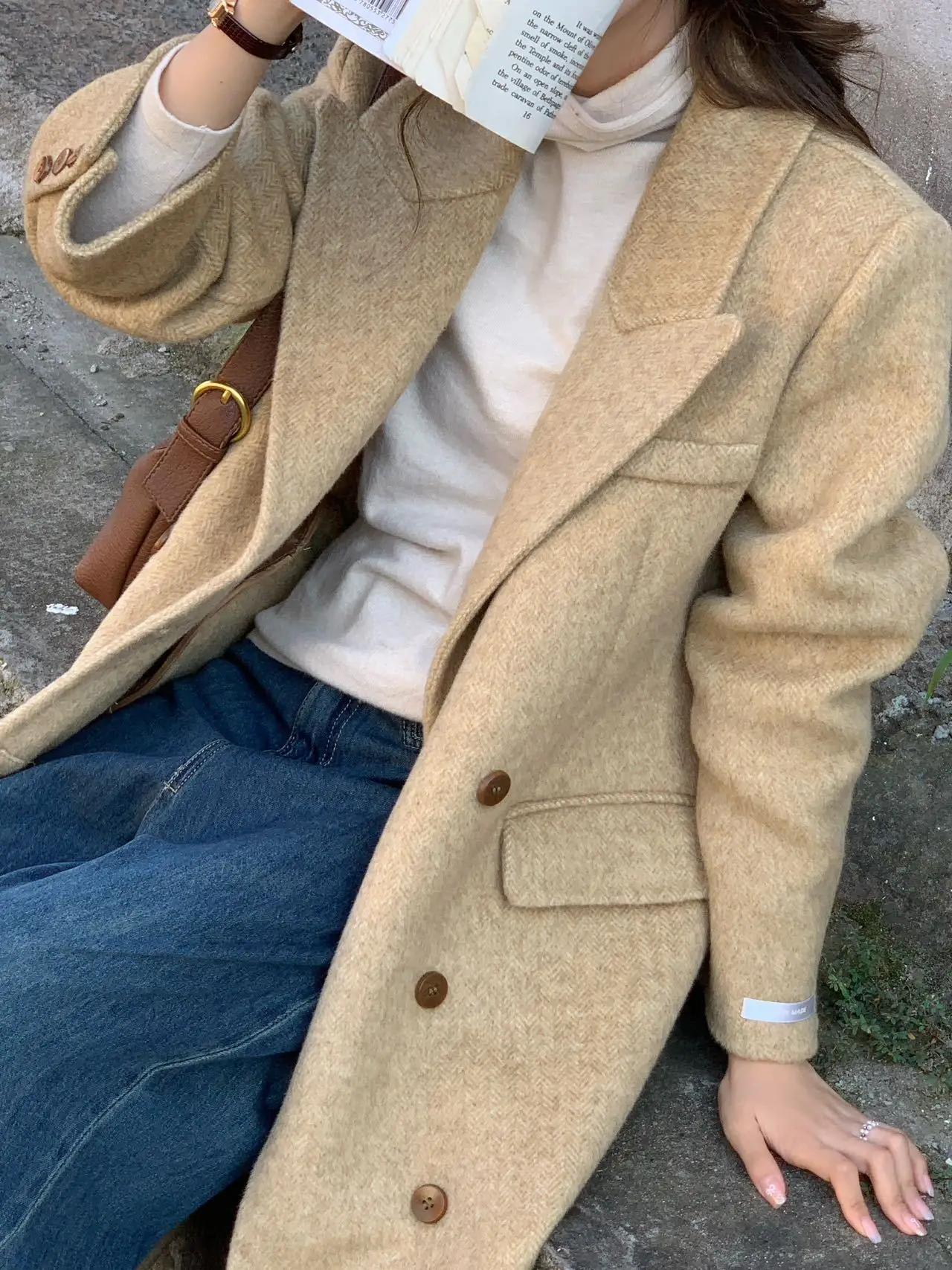 Wool Coat Women Korean Thicken Long Jackets Oversized Lace Up Outwear Double-sided Cardigan Woolen Overcoat