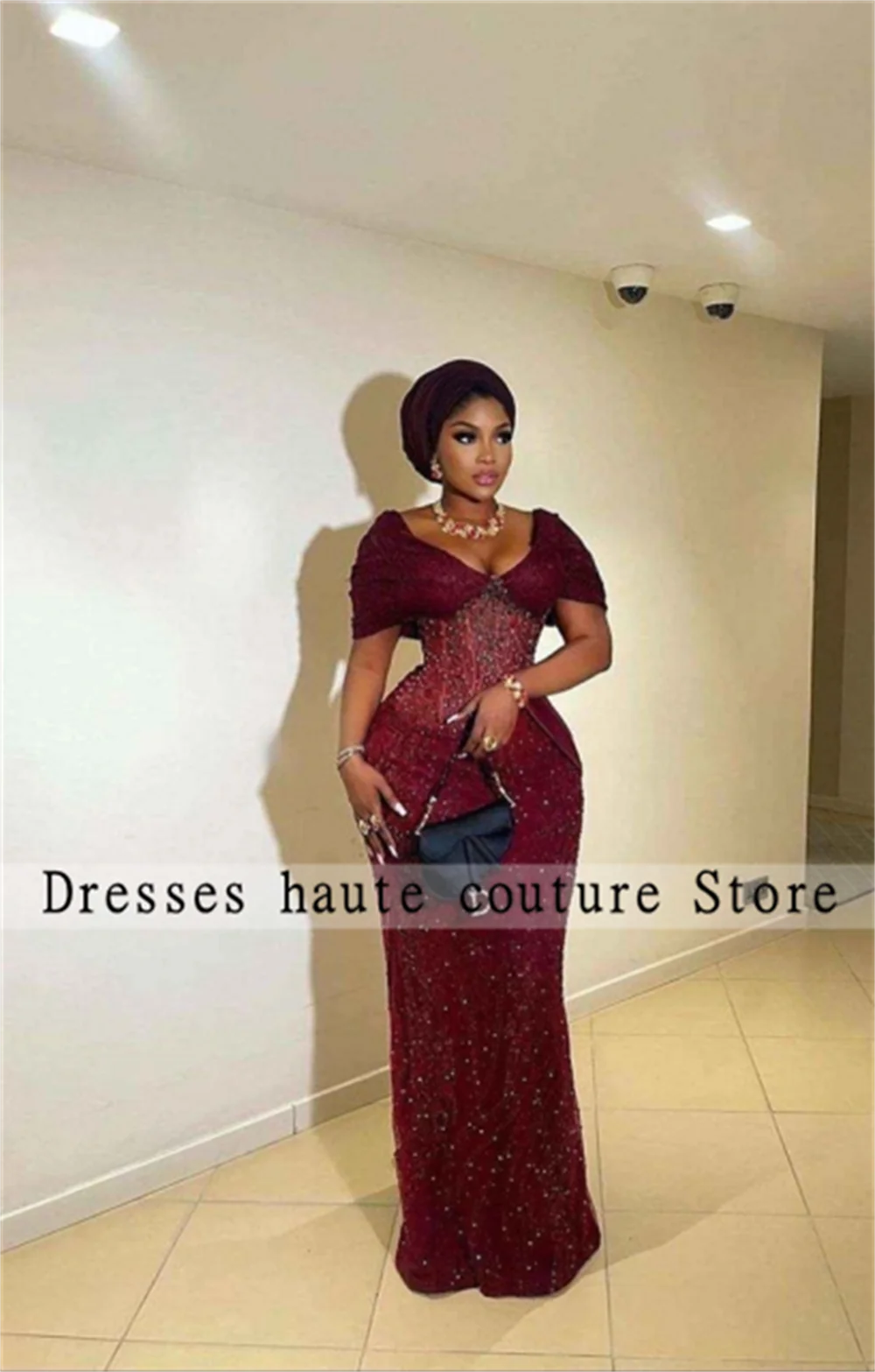 

Aso ebi Burgundy Beaded Evening Dresses 2025 African Wedding Reception Dress Off The Shoulder Formal Prom Gowns Customized