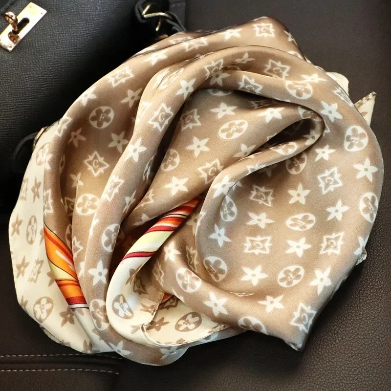 90X90cm Luxury Scarves Simple Letter Design Satin Square Scarf Outdoor Shawl Silk Turban Beach Wrap Fashion Women Scarves 2025