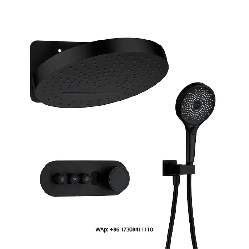 

Large Round Rain Shower Head Soft Spray Pattern Thermostat Hidden Faucet Set Brass Exclusive Supply Rain Shower System