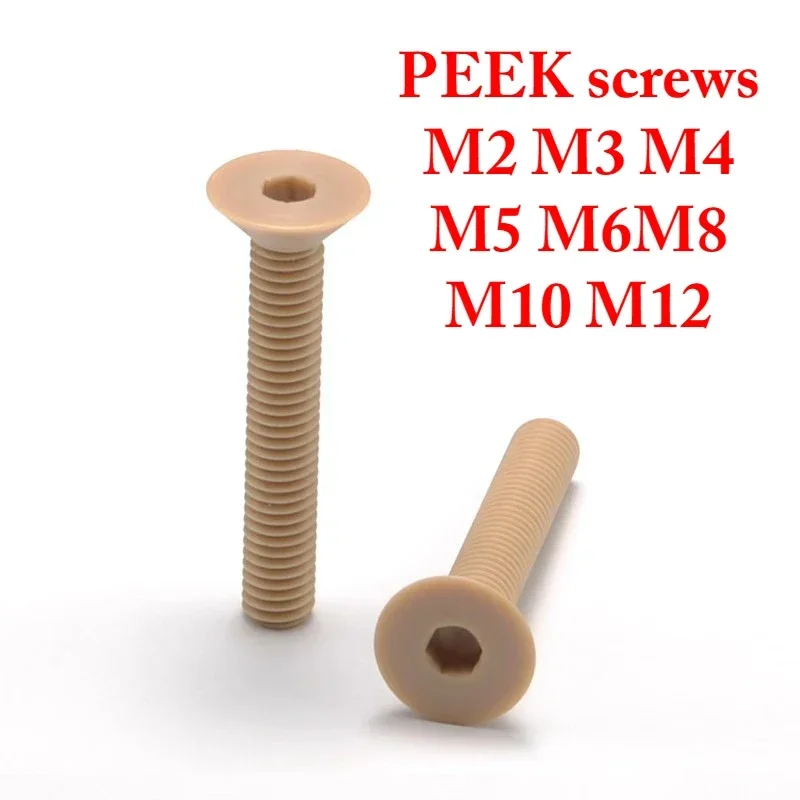 M2 M3 M4 M5 M6 M8 M10 M12 X 3 4 5 6 8 -50mm Length PEEK Plastic Nylon Allen Countersunk Flat Head Screw Bolt High Temperature