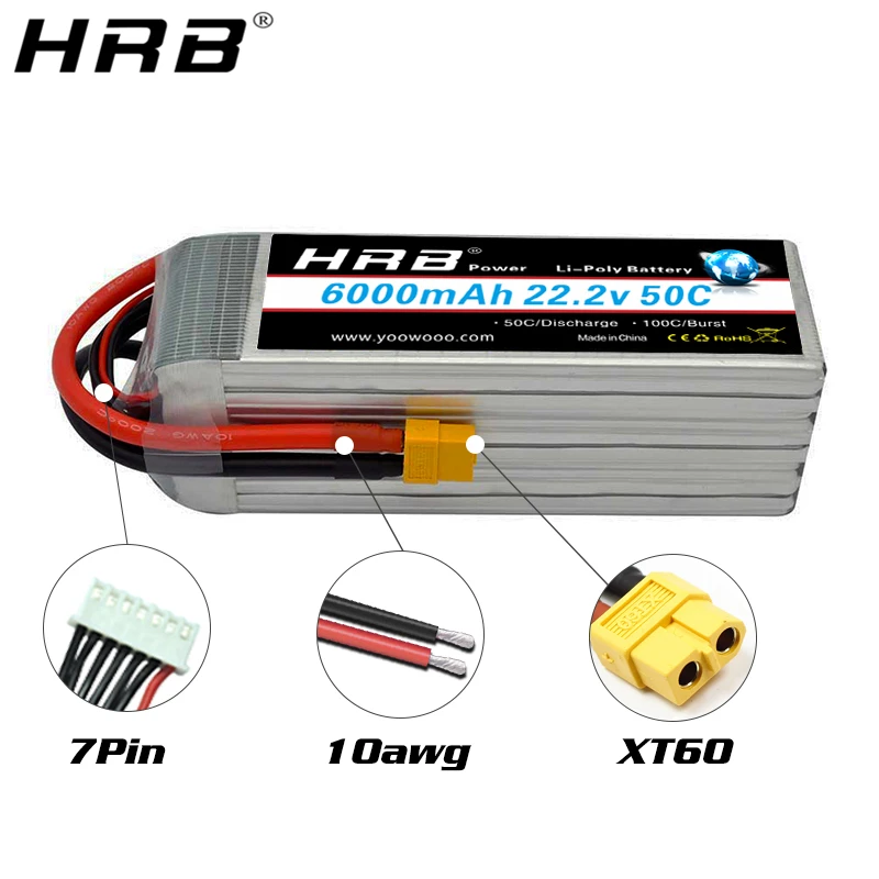 HRB Lipo Battery 6S 6000mah XT60 XT90 EC5 50C 22.2V RC Lipo Battery for Quadcopter Airplane Car Truck 500 600 Helicopter