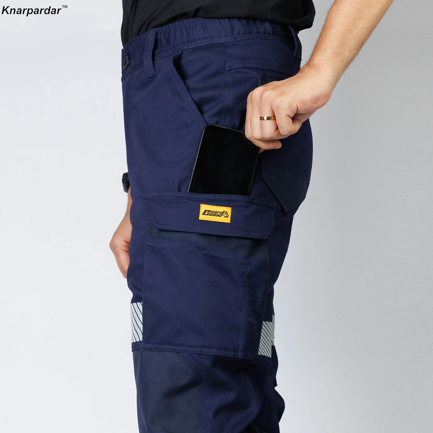 100% cotton  Men\'s Navy Blue Work Pants High-stretch work trousers multi-pocket workwear with reflective stripes