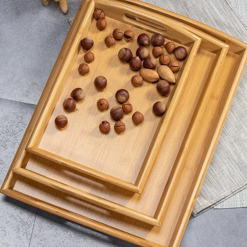 

New Chinese-style Household Bamboo and Wood Tea Tray High-value Dim Sum Solid Wood Tray Square Wooden Tea Tray Baked Fruit Tray