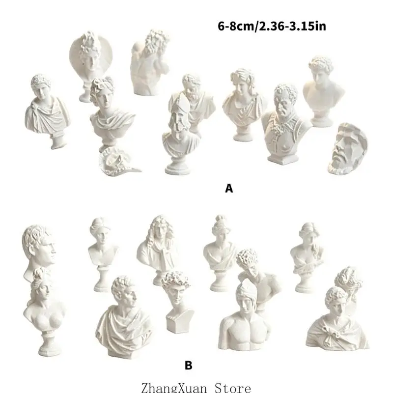 Tisch-Skulptur-Akzent-Set, Mini-Büstenfiguren aus weißer griechischer Mythologie aus Kunstharz für Schreibtisch- und – Detail 6