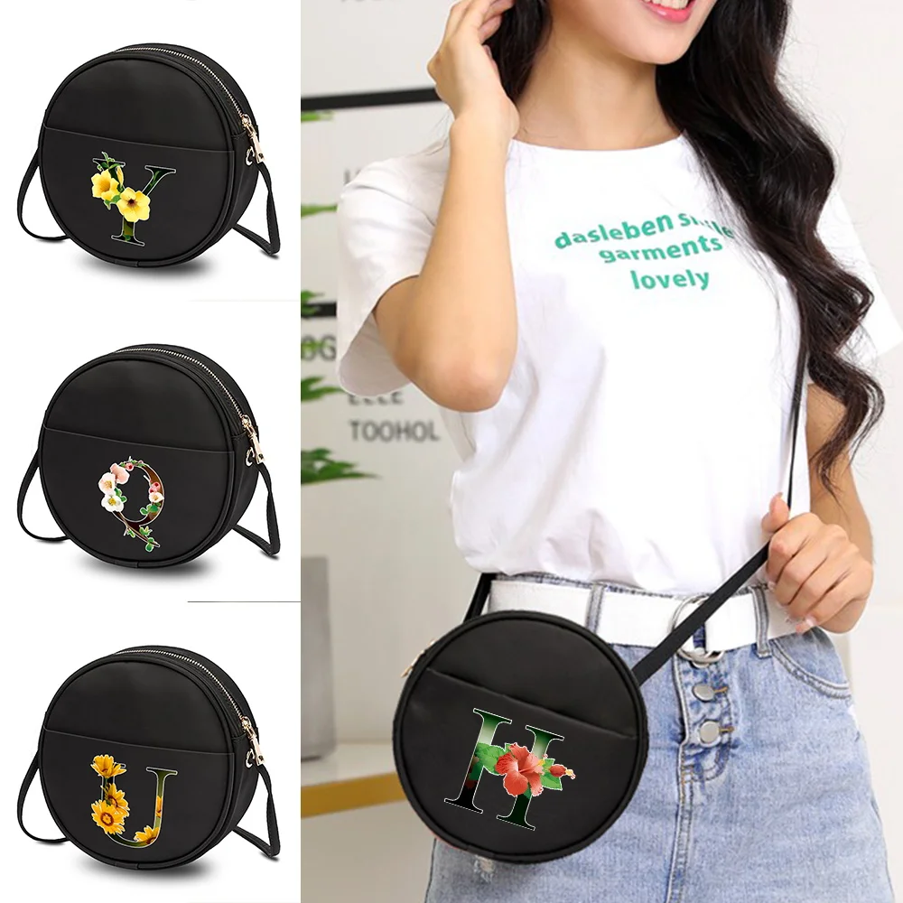 

2023 Women Round Crossbody Bag Pattern Flower Color Letter Print Ladies Small Messenger Shoulder Bags Small Coin Purse Handbags