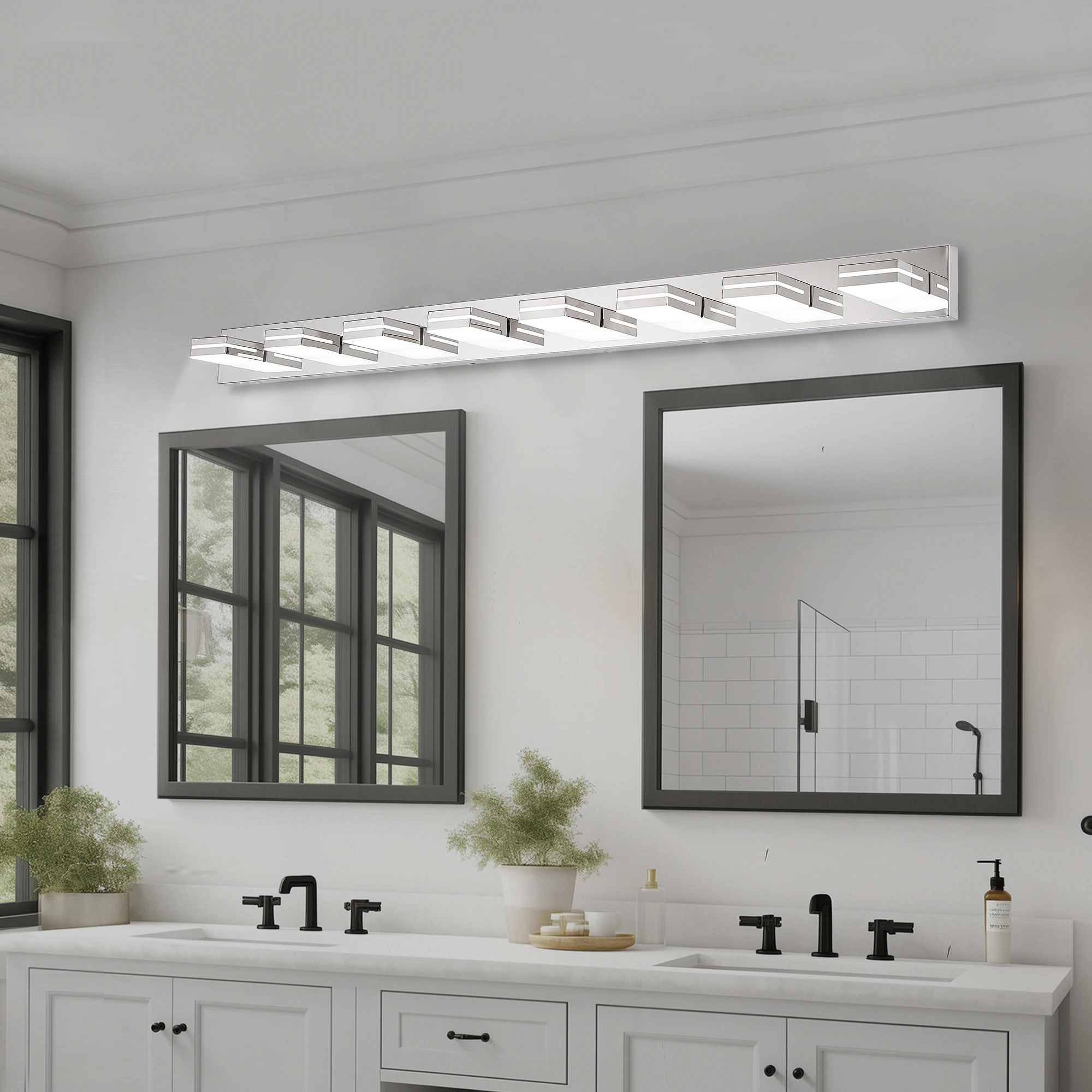 Modern Chrome LED Vanity Light, 8-Lights Wall Sconce for Bathroom and Mirror, Sleek Minimalist Design, Energy-Efficient