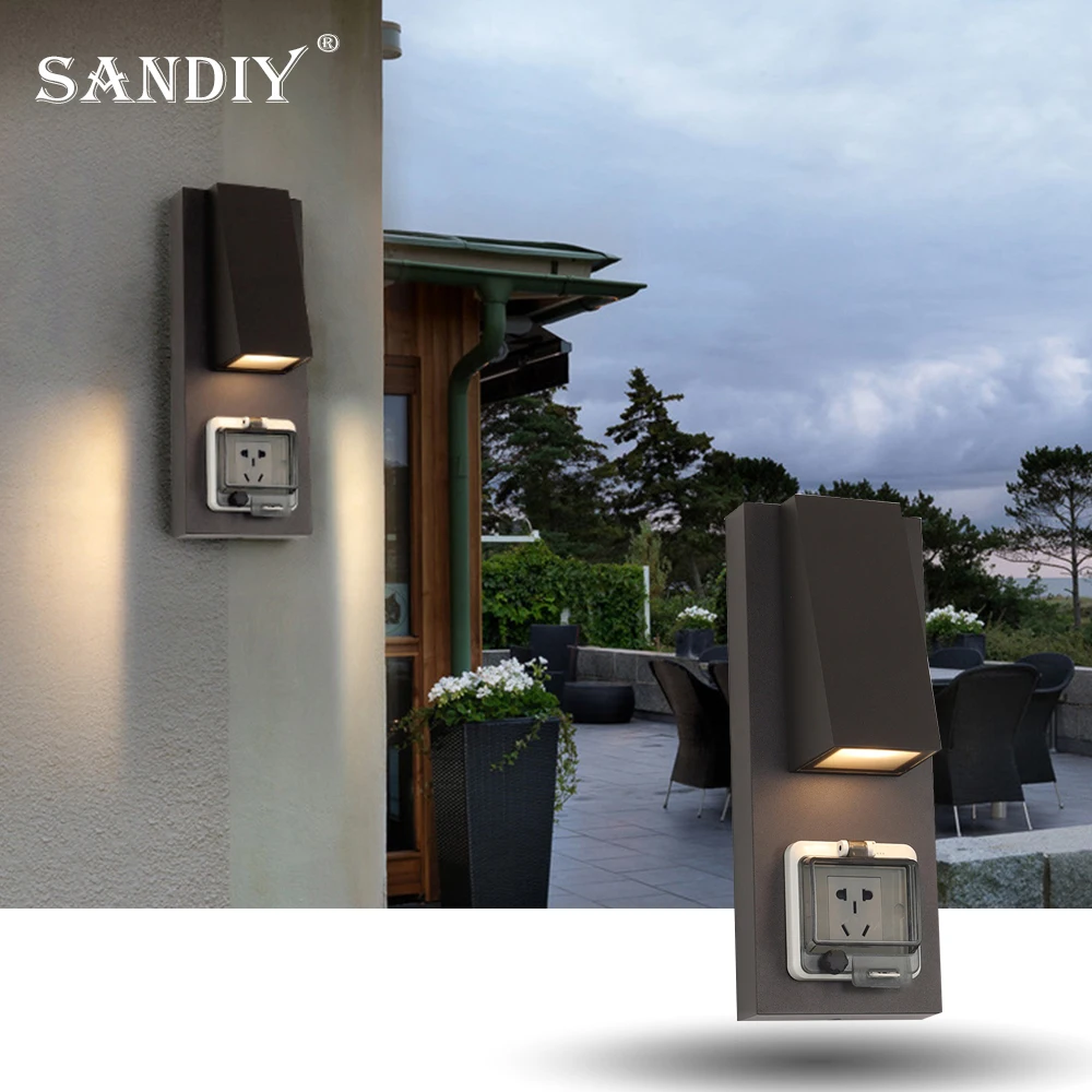 SANDIY Outdoor Waterproof Wall Socket Out Door Patio Villa Balcony Aisle Staircase Garden All Aluminium Led Exterior Wall Lights