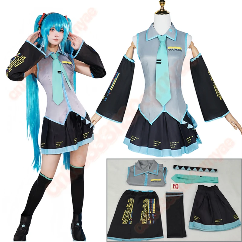 

Womens Anime Hatsune MIKU Cosplay Snow Costume JK Sailor Dress High School Uniform Halloween Full Set