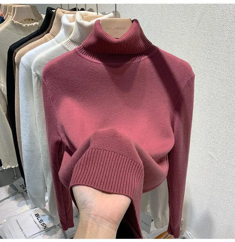2025 New Thicken High Collar Pullover Women's Sweater Top Winter Warm and Soft Solid Color Inner Wear Bottoming Shirt