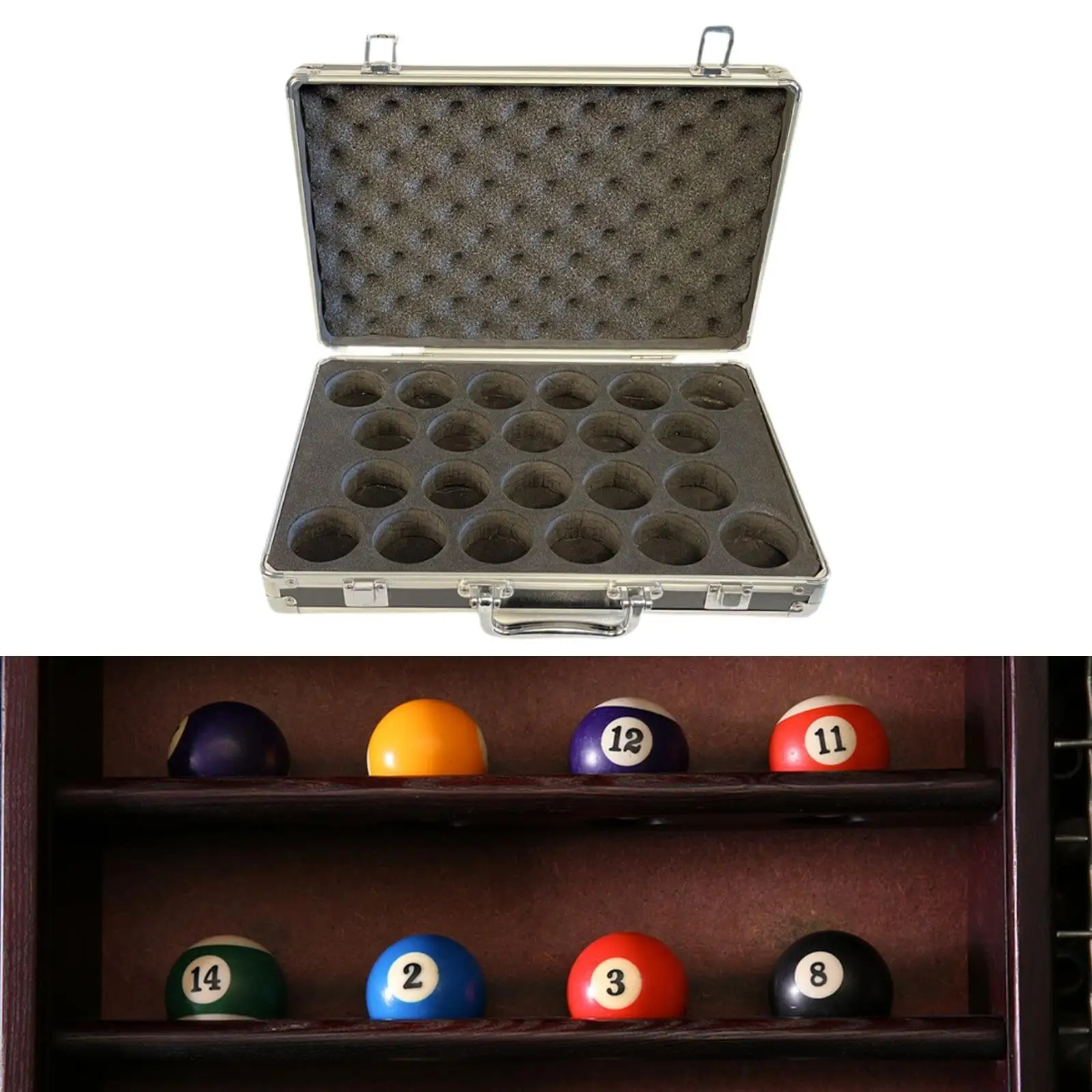 

Billiard Balls Storage Box 22 Balls Holder Padded Equipment with Carry Handle Snooker Balls Suitcase Carrying Case for Sports