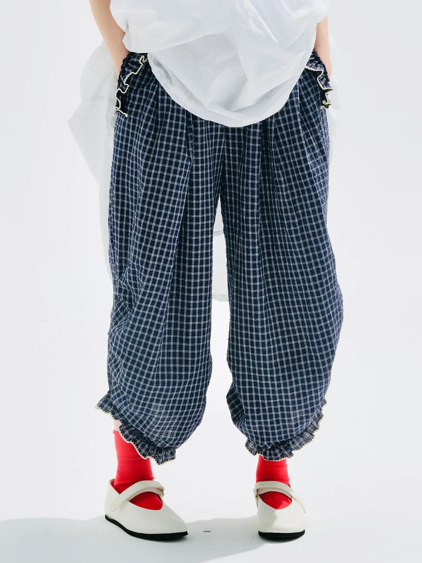

Women's Navy Blue Checkered Harem Pants with Elastic Cuffs and Drawstring Waist Casual Fashion Daily Wear 255196