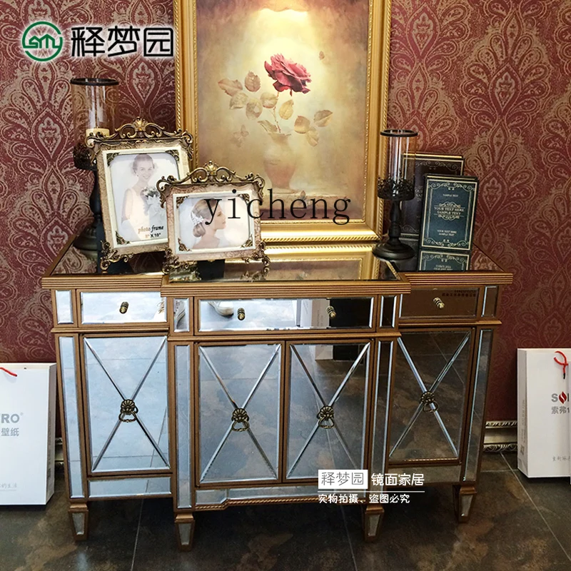 r8.11- Mirror Side Cabinet Cabinet Display Entrance Cabinet American European Neoclassical Postmodern Furniture