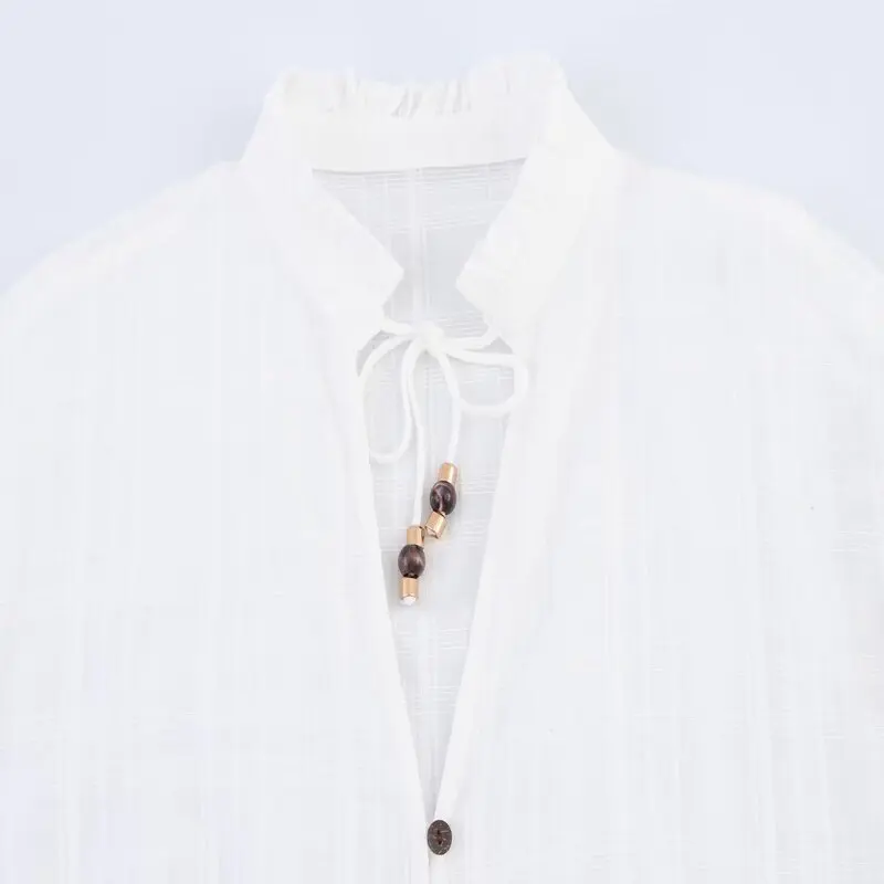 Printemps 2025 femmes Design Sensation bouton en bois Long col Sve irt nouveauté polyvalent coupe ample longueur régulière