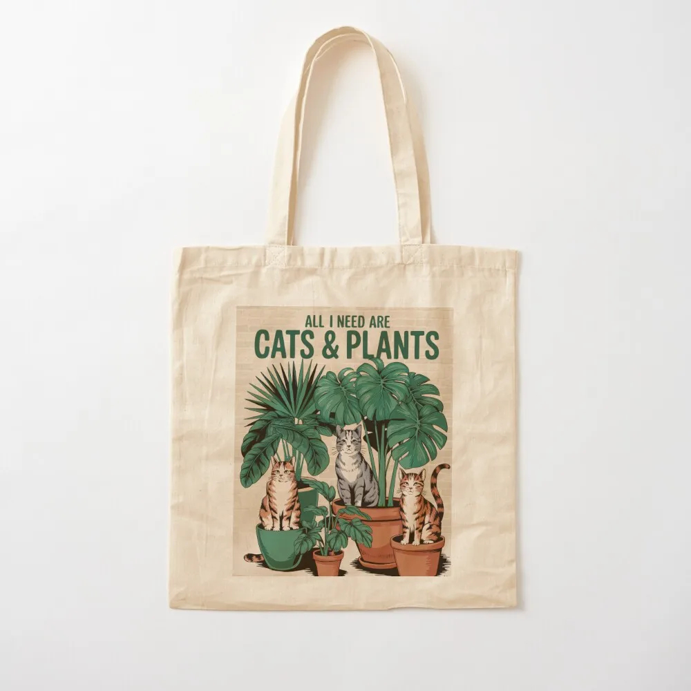 All I Need Are Cats And Plants Vintage Illustration Tote Bag