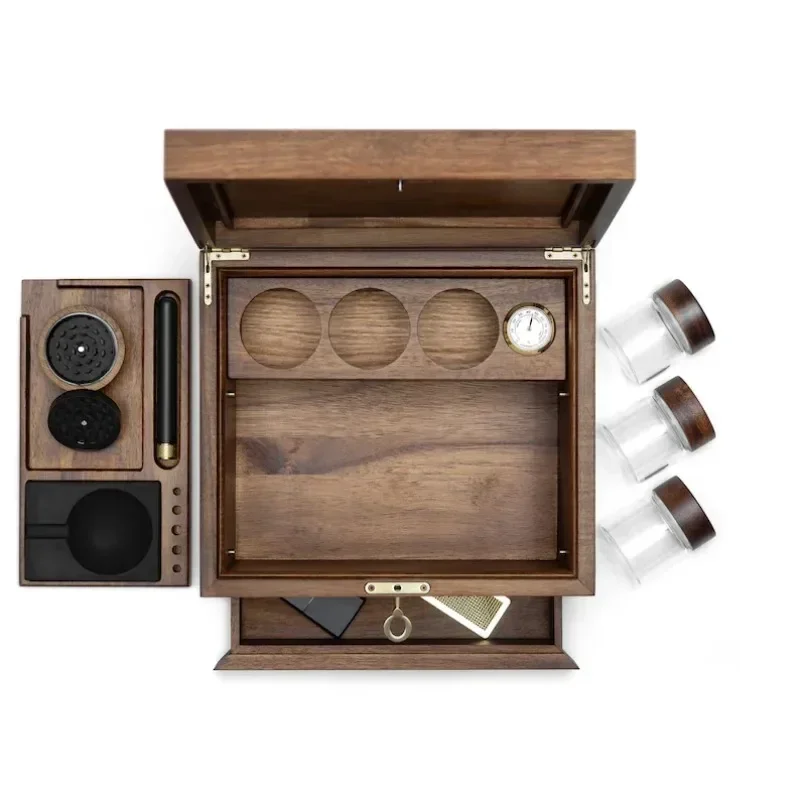 Hot sales  Wooden Keepsake and Storage Box Airtight Washable Brass doob tube Cigar box humidifier kit