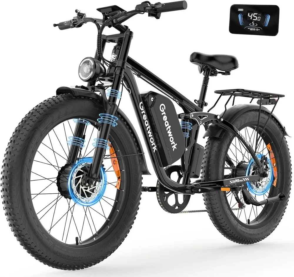 DUAL MOTOR 5000W Electric Bike for Adults 26" Fat Tire 45MPH Off-Road E-bike