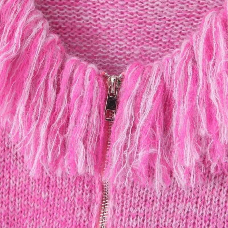 Casual Sle Mixed Fiber Tassel Collar Zipper ort Sve Women's Sweater Bell Sve Outerwear Top Sweet Cool Autumn Winter