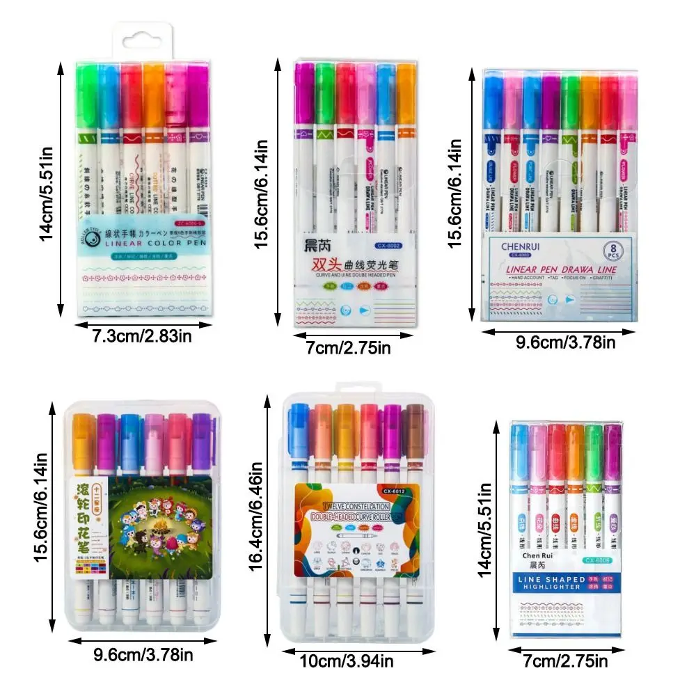 6/8/12PCS Flower-shaped Curve Highlighter Pen Drawing Tools Double Headed Drawing Marker Pen Graffiti Stationery Decoration Pen