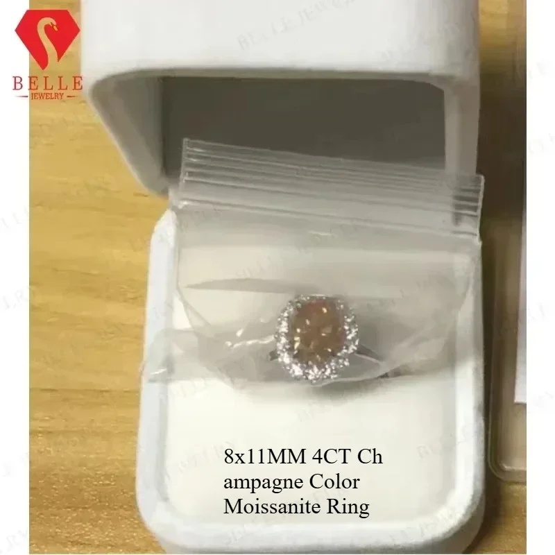 Moissanite Stone Ring 4CT Champagne Color Oval Cut 925 Ring 18K White Gold Plated Wedding engagement New Band Fine Jewelry Gifts