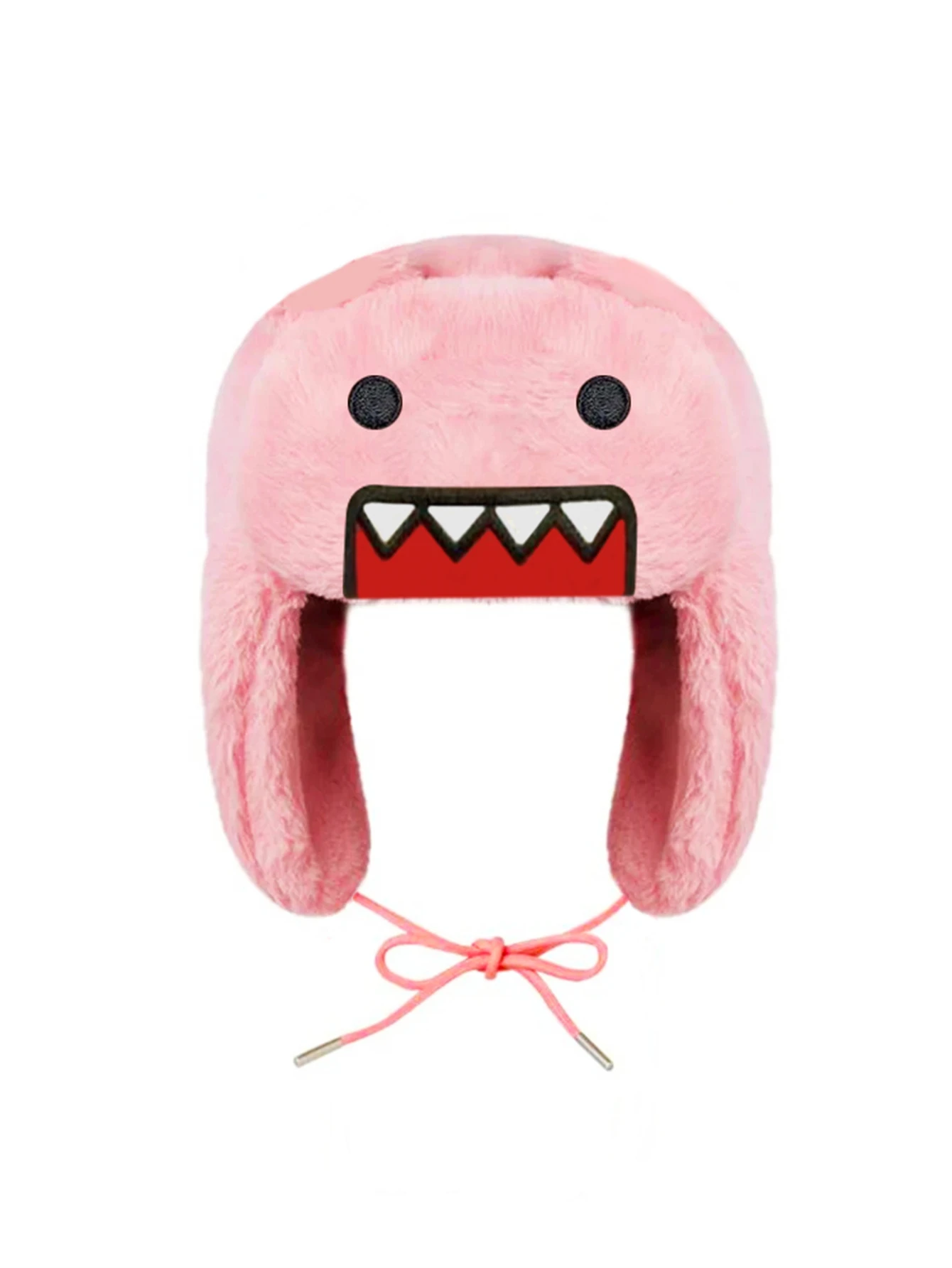 Domokun Diseño de dibujos animados rosa bordado cálido terciopelo coral Lei Feng sombrero Otoño Invierno protección para los oídos al aire libre