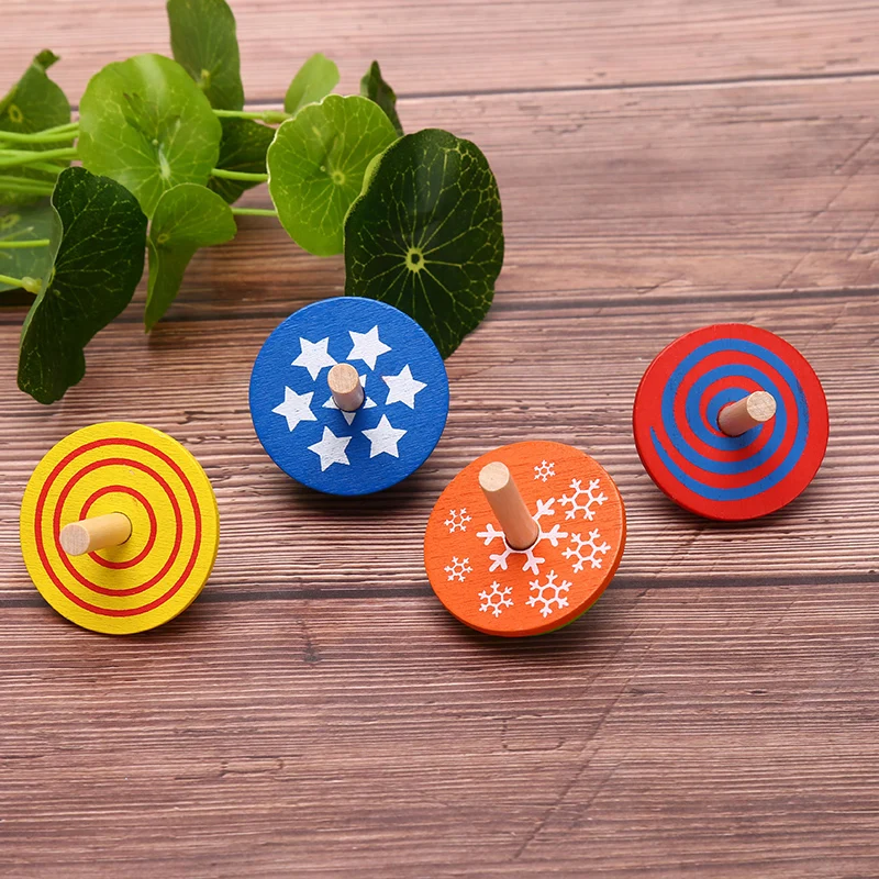 

4pcs Wooden Spinning Tops Colorful Funny Gyro Toy Spinning Top for Children Kids