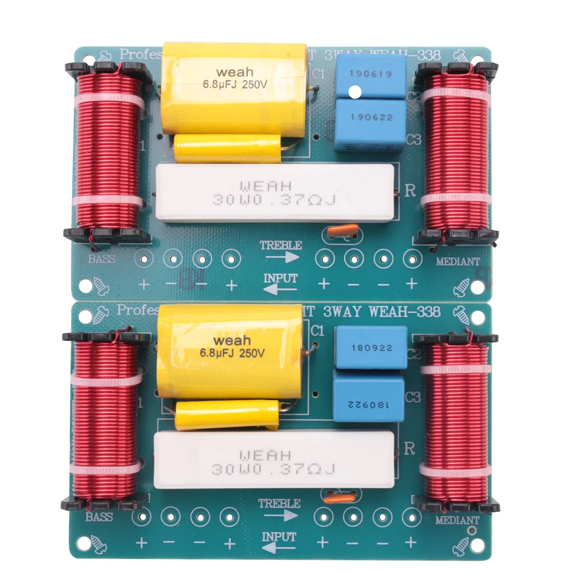 2Pcs 120W Speaker Crossover 3 Way Audio Frequency Divider Loudspeaker WEAH-338 3 Unit Crossover Filters for Speakers