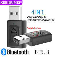 4-in-1 Bluetooth 5.3 Receiver Transmitter USB 3.5mm AUX Stereo Audio Wireless Adapter For Car Speaker PC Headphones USB Adapter