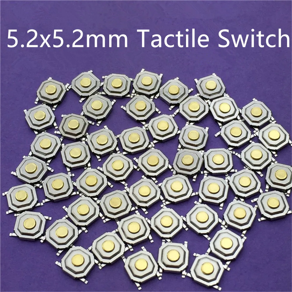 50pcs/lot 5.2x5.2mm 4 PIN SMT Metal Tactile Push Button Switchs Micro Mini Tact 1.5mm 3.5mm 4.3mm Height Drop Shipping