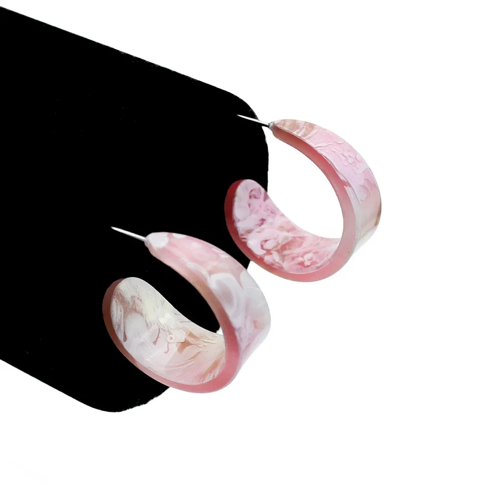 Trend Acrylic Resin Pink Pattern C-shaped Drop Earrings for Women Korean Polishing Acetic Acid Geometric Jewelry Girl Gift